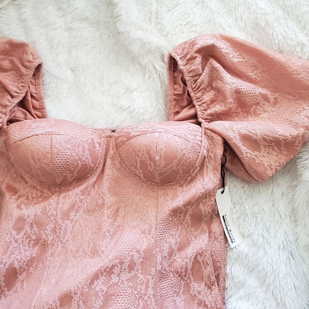 NWT Sz M Pink Puff Sleeve Lace Dress